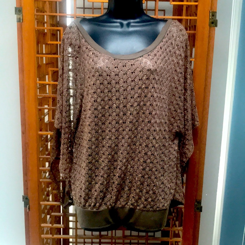 Shear netting sweater bronze and gold.
